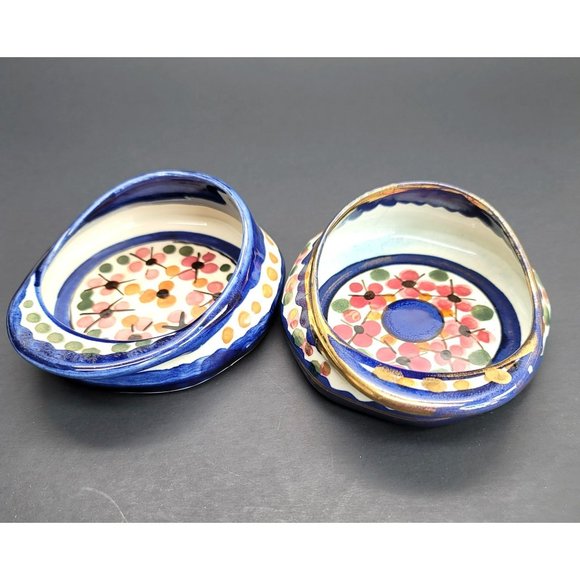 Majolica Holland Hand Painted Hat Cap Dishes Blue Floral Cr153 - Picture 3 of 16